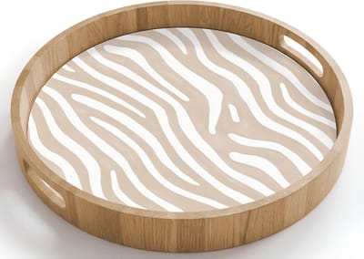 Dienblad rond 40x40 cm - Schootdienblad hout - Abstract - Zebra - Beige - Borrelplank rechthoek - Plateau houten dienbladen