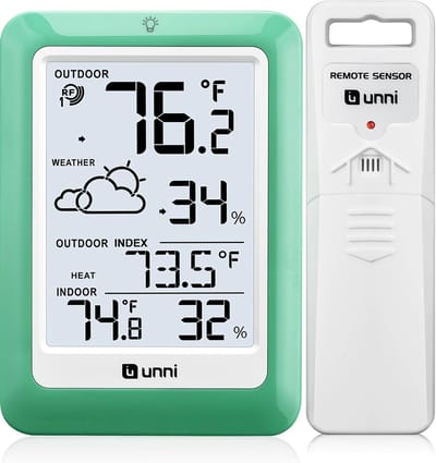 Weerstation Draadloos - Temperatuur Vochtigheid - Binnen Buiten Meten - Grote Zendbereik - 330ft Range - Groen