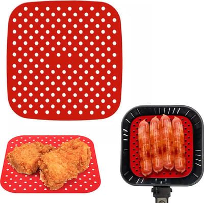 Consumerce® Siliconen Airfryer Bakmat – Vierkant 7.5 Inch – Rood – Airfryers – Heteluchtfriteuse – Bakpapier Accessoires – Air Fryer Bakje XL XXL – Heteluchtoven – Hetelucht Oven Bakjes – Friteuse Mandje – Papier