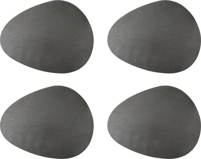 Placemats, Set van 4 Stuks, Kiezel Vorm, Kunstleer, 38 x 30 CM, Slate Grijs - Mikasa
