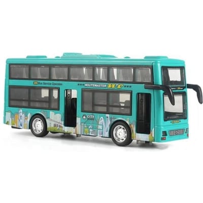 Lichte Muziek Dubbeldekker Bus Model Wrijvingsaangedreven Stadsbus Terugtrek Voertuigen Deur Openen Die-Cast Toeristenbus Model black
