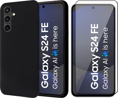 Hoesje geschikt voor Samsung Galaxy S24 FE - Screenprotector Volledig Dekkend Glas - Mat Back Case Zwart