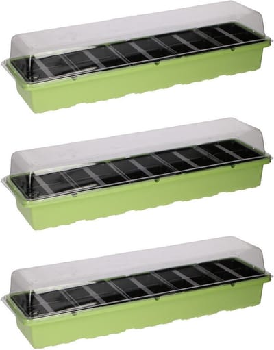 Kinzo Kweekbak - 3x - Zaaibak - met 20 vakjes - transparante deksel - 53 x 14 x 8 cm - Tuinieren kweken - Moestuin