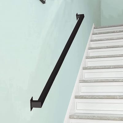 Zwarte vierkante leuning voor trappen, metalen trapleuningen voor buitentrappen/binnen/huis/loft industriële leuning leuning voor senioren, antislip 30-600cm (Size : 80cm)