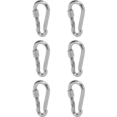 6pcs Mousquetons à Ressort Acier Inoxydable Forte Capacité de Charge Porte-Clés Maillon Boucle pour Camping 6MM gray