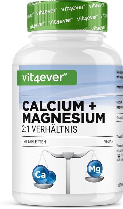 Calcium 800 mg + Magnesium 400 mg (2 tabletten) - 180 tabletten - 3 maanden voorraad - Calcium + Magnesium complex in een 2:1 verhouding - Veganistisch - Laboratorium getest - Hoog gedoseerd - Vit4ever