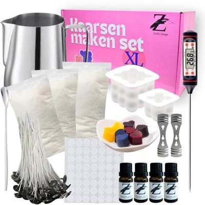 ZoeZo Kaarsen Maken Set XL - Inclusief Kaarsenlonten, Smeltplan, Kaars Mallen, Geurolie en Gietvorm - Hobbypakket