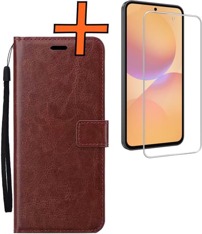 Hoes - Met Screenprotector - Geschikt voor Samsung Galaxy A36 - Luxe Pasjeshouder - Bookcase Portemonee - Flip Case - Kunstleer Book Case - Flipcase - Book Cover - Walletcase - PortemonneeHoes - Bruin