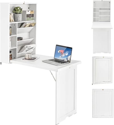 Ruimtebesparende Wandklaptafel met Opbergruimte - Inklapbare Bureau en Eettafel voor Woonkamer en Keuken