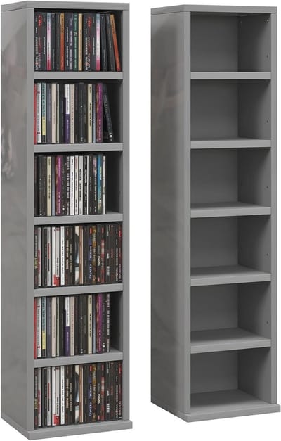 Set van 2 CD Media Display Planken met Verstelbare Planken - Hoogglans Grijs