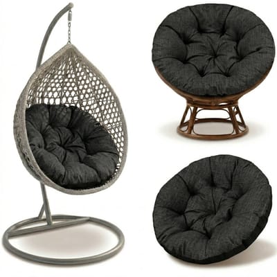 Hangstoel Kussen 110 cm – Papasan Kussen & Eivormige stoel rond – groot zitkussen waterafstotend voor Tuin Terras Veranda Binnen Buiten Rotan en Woonkamer Grafiet ecologisch linnen