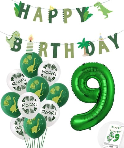 Cijfer Ballon 9 Jaar - Dinosaurus - Dino Plus pakket - Groen - Helium Ballon - Snoes