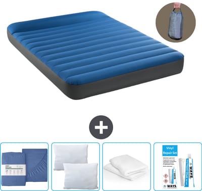 Intex Luchtbed - Twijfelaar - 137 x 191 x 22 cm - Blauw - Inclusief pomp - Hoeslaken - Kussen - Reparatieset en Kussenbeschermer