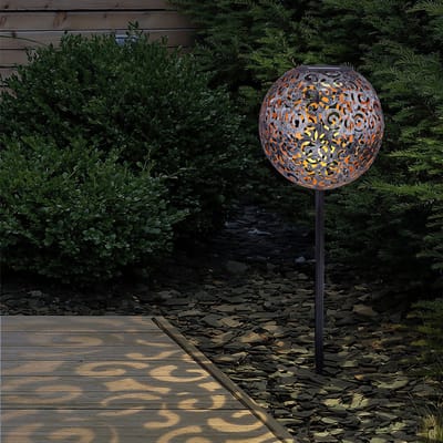 Solarlamp solar globe voor buiten zilverkleurige plug-in lamp tuin oriëntaalse globe, met lichteffect en grondspies, 1x LED 3000 Kelvin, DxH 18,5x54 cm