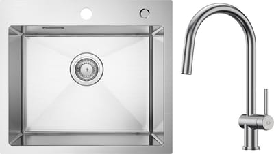 CECIPA max Spoelbak Met Keukenkraan 50x45cm - Spoelbakken Keuken - Enkele spoelbak - Spoelbakken met afdruip - roestvrij staal Spoelbak -Zliver RVS