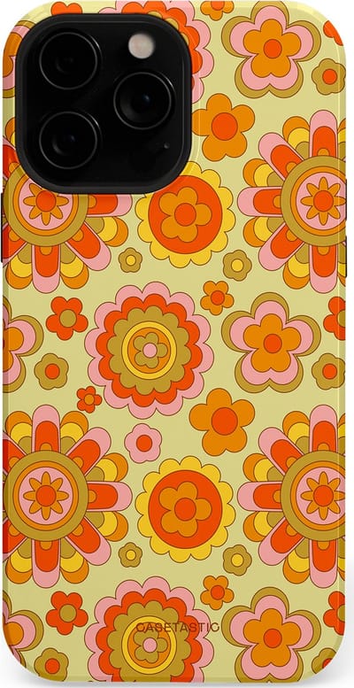 Casetastic Hoesje Geschikt voor Apple iPhone 13 Pro Max Magsafe - Stijlvolle Beschermende Duo-layer Case - Retro Oranje Bloemen