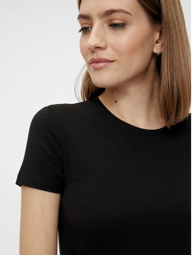 Dames ondershirt korte mouw - T-shirt vrouwen katoen - Slim fit aansluitend - Zwart / M