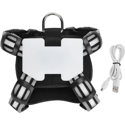 LED Huisdierharnas Hond Borstband USB Opladen met Verstelbare Reflecterende Strip voor Nachtwandelingen XL black