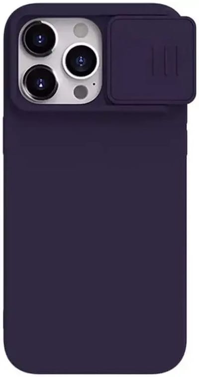 Nillkin CamShield Hoesje Geschikt voor de Apple iPhone 15 Pro Max - Geschikt voor Draadloos Opladen met Magnetische Ring - Siliconen Back Cover - met Camera Slider Donkerpaars