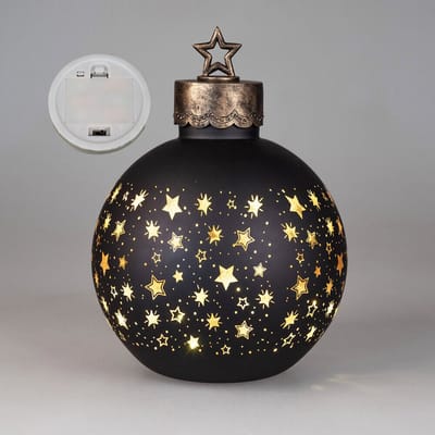 Kerstbal - Decoratie - XL - Zwart - 35cm - Ø25cm - incl ledlicht - incl. AAA batterij