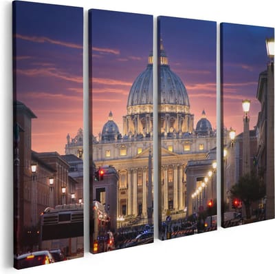 Artaza Canvas Schilderij Vierluik Sint Pietersbasiliek in Rome, Italië - 80x60 - Foto Op Canvas - Canvas Print