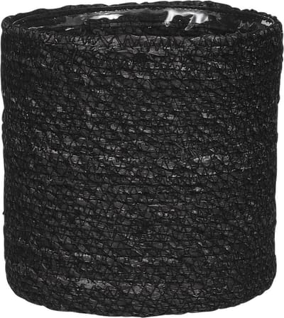 Mica Decorations Bloempot - rotan - zwart - jute - 16 x 16 cm - Met plastic binnenkant