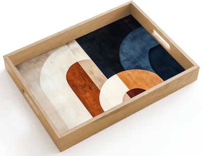 Dienblad hout 40x30 cm - Schootdienblad - Abstract - Vormen - Donkerblauw - Borrelplank rechthoek - Plateau dienbladen