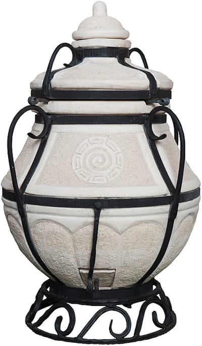 Tandoor Aladin Mini – Keramische houtgestookte buitenoven, verticale Kamado voor vlees, groenten en brood – Met 12 XL-spiesen & accessoires – 6 cm dikke wanden voor perfecte warmteopslag – 91 cm – 118 kg - 75L *** Met beschermhoes