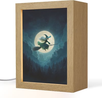 Nachtlampje 15x20 cm - Kinder lampje - Heks - Maan - Bos - Magisch - Tafellamp kinderkamer - Slaapkamer lamp - Bedlamp kinderen - Kinderlampje stopcontact - Wandlamp babykamer - Nachtlampjes