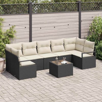 vidaXL - Bankstel - 8 - st - 7-Aantal - zitplaatsen - Zwart - en - Crème - poly - rattan
