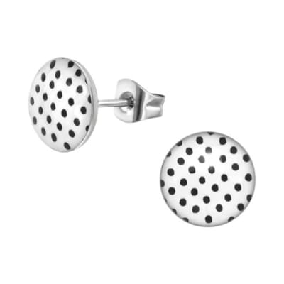 Aramat Jewels - Wit Zwarte stippel oorstekers - Vrolijk ontwerp -10mm