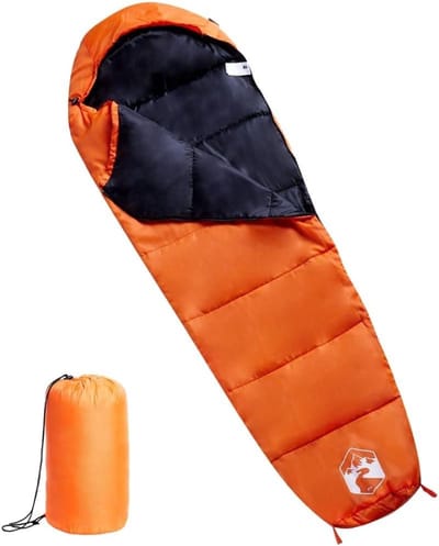 Mummieslaapzak Volwassenen - Kampeerzak Outdoor - Kamperen en Reizen - Waterbestendig en Warm - 180x63 cm - Oranje Zwart