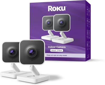Binnencamera 2024 - Thuisbeveiliging - 2-pack - Bedrade Beveiligingscamera met 1080p HD-kleurennachtzicht, Werkt met Alexa en Google