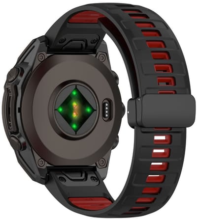 Siliconen bandje - geschikt voor Garmin Fenix 5 / 5 Plus / 6 / 6 Pro / 7 / 7 Pro / 8 (47 mm) / E (47 mm) / Epix (Pro) (2) 47 mm/ Quatix 5 / 6 / 7 / 7 Pro / Approach S60 / S62 / S70 47 mm / MARQ / D2 Delta / D2 Mach 1 / Descent G1 - zwart-rood