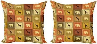 ABAKUHAUS Safari Kussenhoes – 2x45x45 cm – Dubbeldruk Mikrofaser – Bruin/Zwart