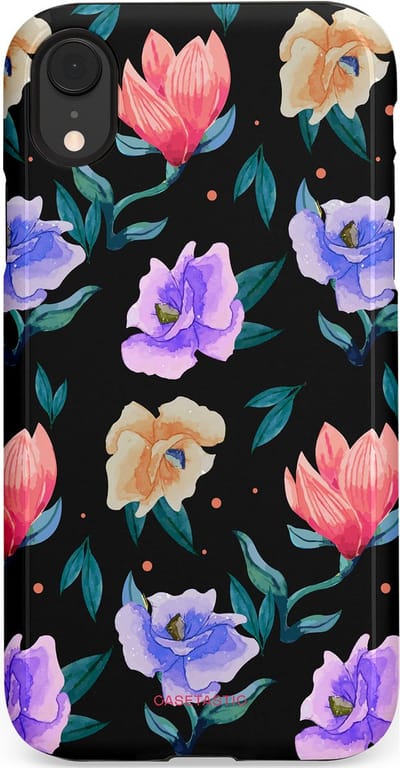 Casetastic hoesje geschikt voor Apple iPhone XR - Dubbellaagse bescherming - Avondtuin - Fashion Case - Zwart Petrol Lavendel