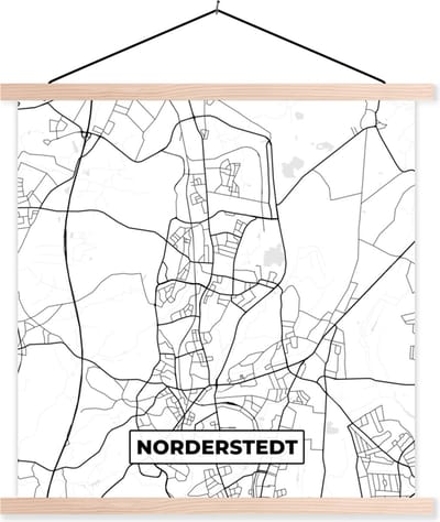 Posterhanger incl. Poster 40x40 cm - Schoolplaat - Plattegrond - Norderstedt - Kaart - Stadskaart - Textielposter - Blanke latten - Stadskaart
