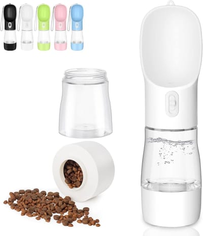 Waterfles voor Honden 258 ml Waterfles voor Hondenuitjes Met Een Voercompartiment van 200 ml Waterfles voor Honden voor Wandelingen Reizen en Trektochten (Wit)
