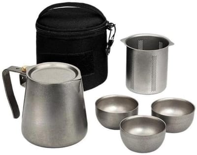 Buitenservies Set - Kampeer Servies - Picknicks en Reizen - Onbreekbaar Roestvrij - 5 Delig - Zilverkleurig