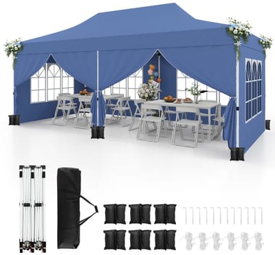 Partytent opvouwbaar - Paviljoen - 300 x 600 cm - Easy up - Waterdicht - met Zijwanden - Weerbestendig - Blauw