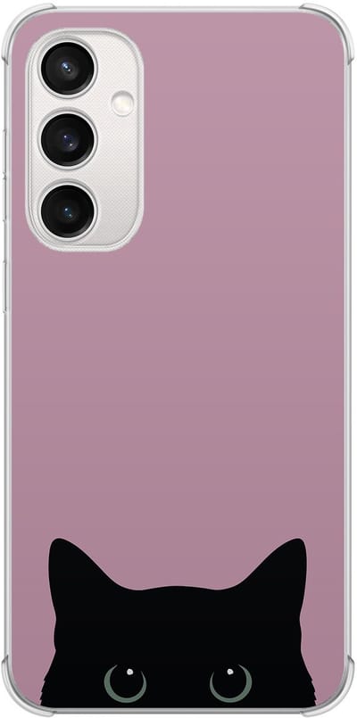 Hoesje (shockproof) geschikt voor Samsung Galaxy S23 FE - Zwarte kat - Extra sterke case - TPU/polycarbonaat - Print - Roze, Transparant