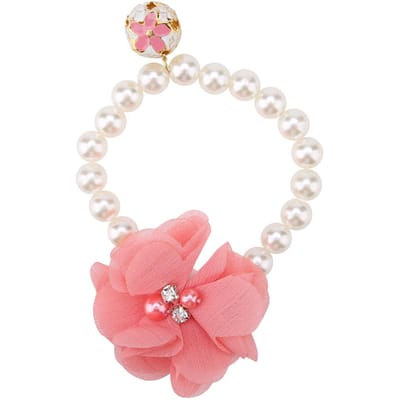 Hond Huisdier Parel Bloem Halsband Elastische Ketting voor Puppy Halsband Sieraden Accessoire(Roze) Pink white