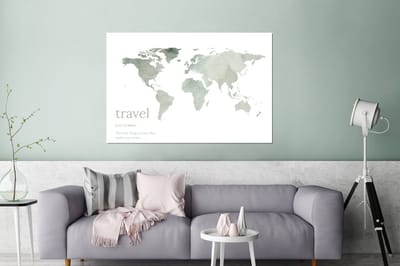 Aluminium schilderij 120x80 cm - Wanddecoratie metaal - Wereldkaart - Quote - Travel - Metalen muurdecoratie woonkamer - Decoratie industrieel - Foto op dibond - Industriële accessoires slaapkamer