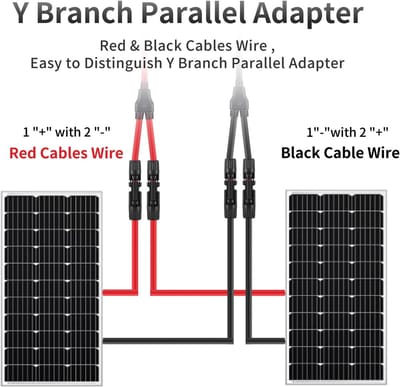 6 mm² Zonnekabel Y-verdeler voor Parallel Aansluiting - 10 AWG PV Kabelset met 1Y2 MMF en FFM Connectoren - IP67 Waterdicht - TÜV-gecertificeerd - Rood/Zwart