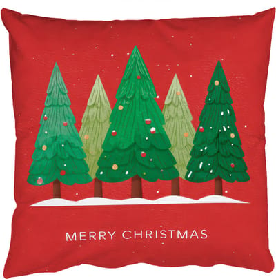 Sierkussens - Kussentjes Woonkamer - 50x50 cm - Minimalistisch - Kerstbomen - Rood - Sneeuw