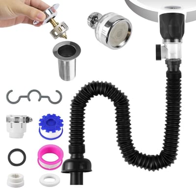 Zwarte Afvoer Fitting voor Wastafel met Waterfilter, Antiklonterende en Insectenbestendige PVC Afvoerbuis, Ideaal voor Keuken en Badkamer
