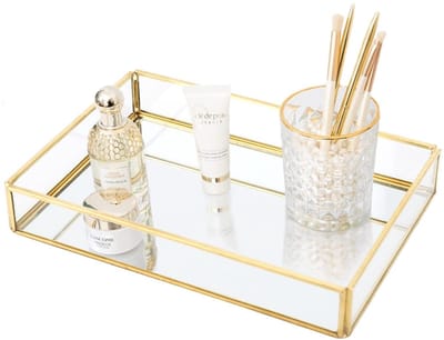 Allecto - Glazen Opbergdoos - Sieraden Organizer - Ruimtebesparend - Groot Formaat - Cosmetica Opbergbox - Voor Sieraden en Make-up - Gouden Kleur