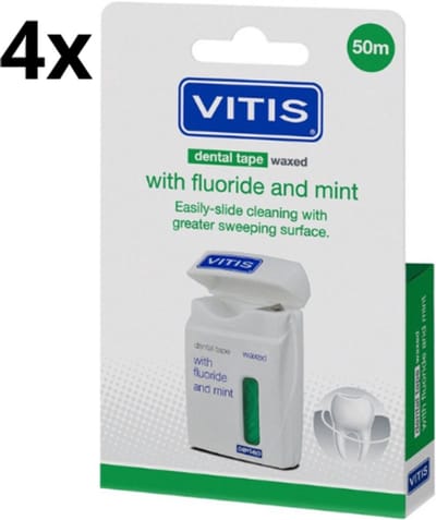 Vitis Dental Tape Waxed - 4 x 50 m - Fluoride Mint - Voordeelverpakking