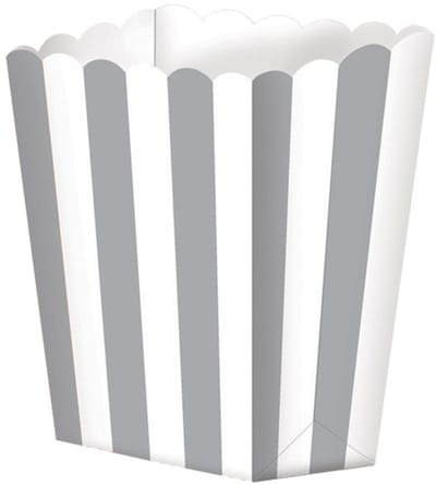 Popcorn bakjes - 5x stuks - zilver/wit - karton - snoepbakjes - feest - snackbakjes - traktaties