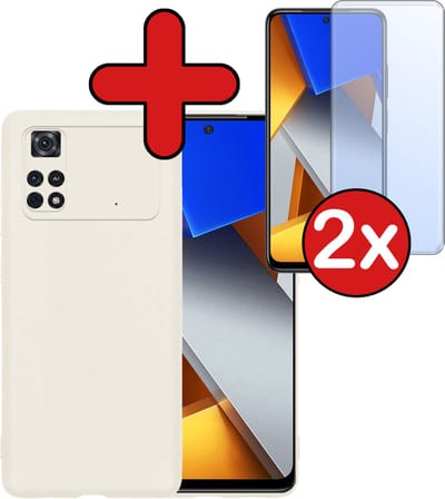 Hoesje - Met 2x Screenprotector - Geschikt voor Xiaomi Poco X4 Pro 5G - Sterk & Shockproof - Telefoon Hoes - Back Cover - Siliconen Case - Telefoonhoes - Wit